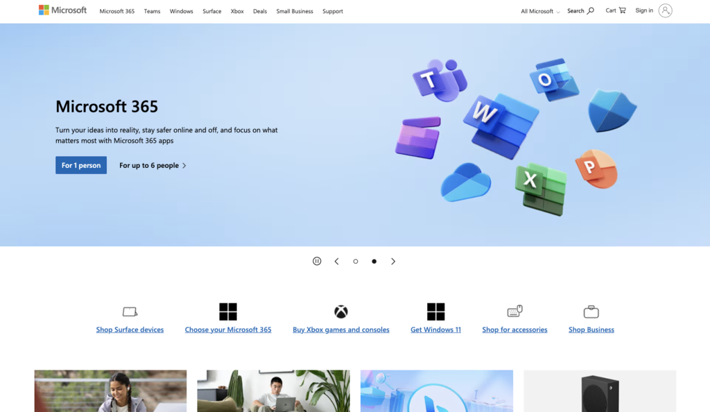 Microsoft startpagina