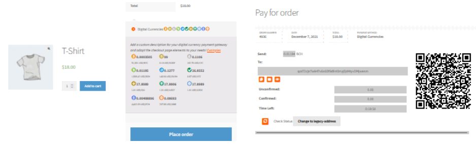 plugins-crypto-wordpress Aperçu d'une page WordPress utilisant l'extension CryptoWoo