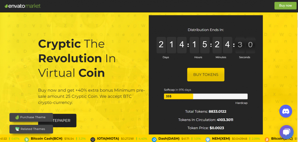 thèmes-crypto-wordpress La page de prévisualisation de Cryptic, un thème WordPress