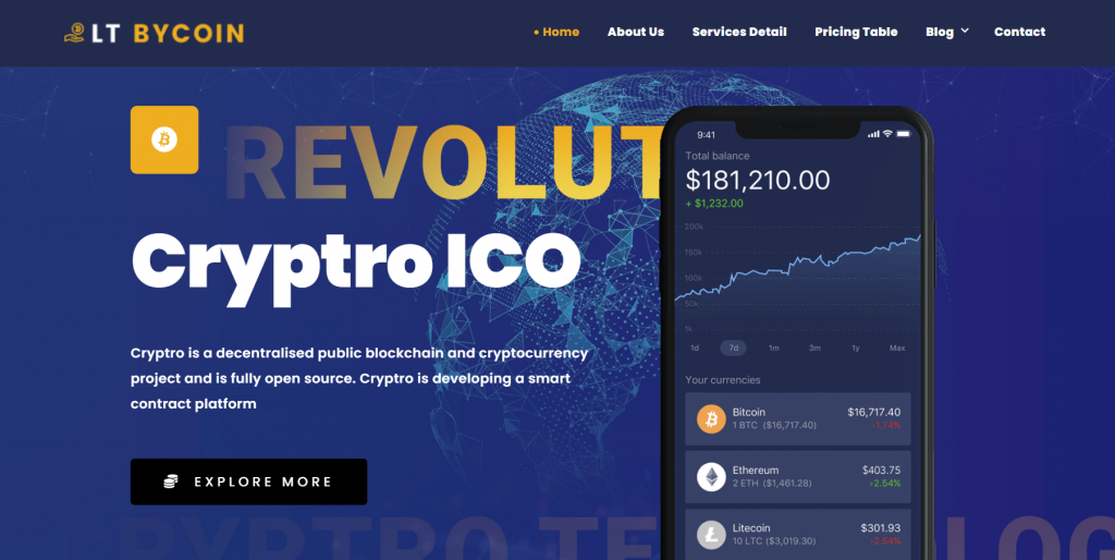 themes-crypto-wordpress La page de prévisualisation de LT ByCoin, un thème WordPress