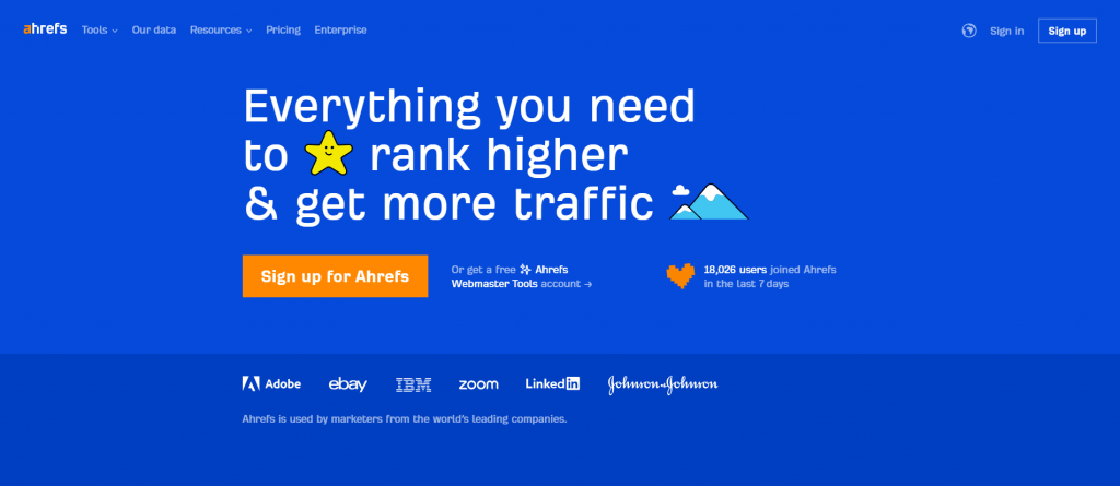 mauvais-exemples-de-conception-de-sites Page d'accueil d'Ahrefs.
