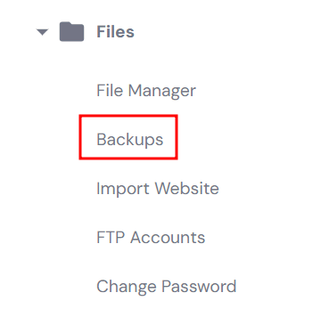 Backups under Files in the hPanel side menu