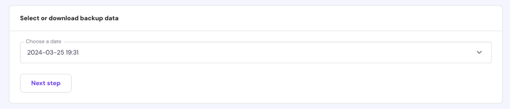 Backup data time modal