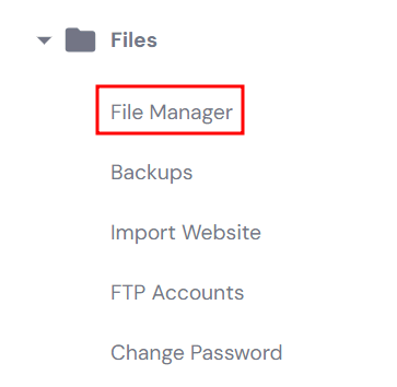 File Manager under Files in the hPanel side menu