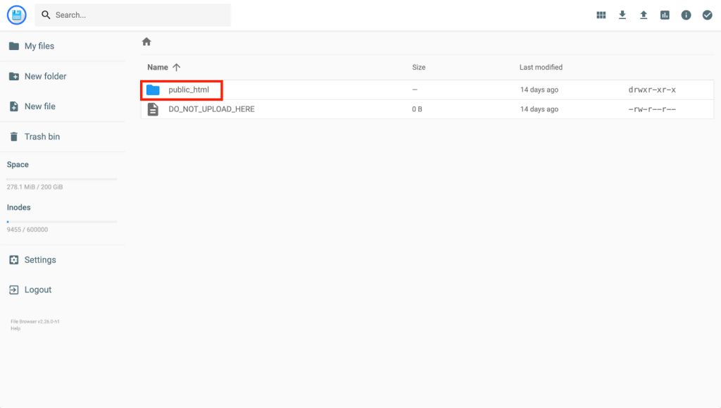 The public_html folder in File Manager
