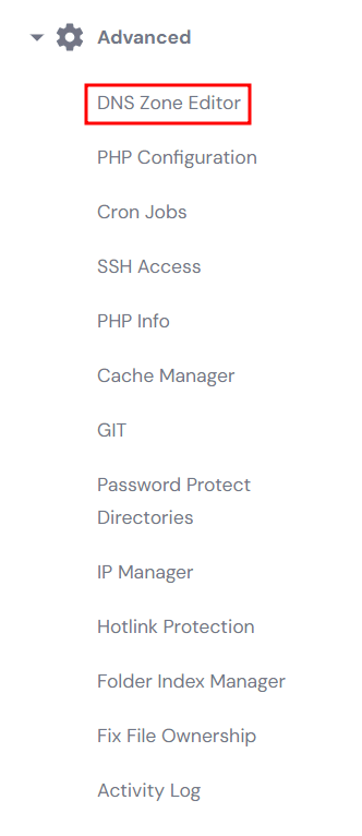 DNS Zone Editor under Advanced in the hPanel sidebar