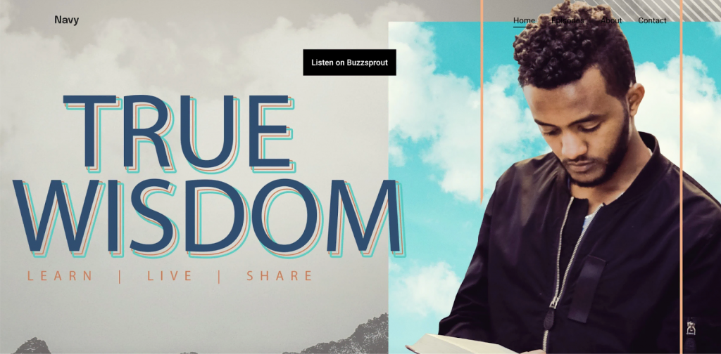 Sección principal del sitio web del podcast True Wisdom