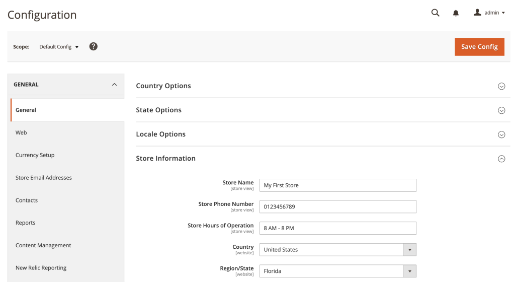 Introducción de información básica de la tienda en Magento 2