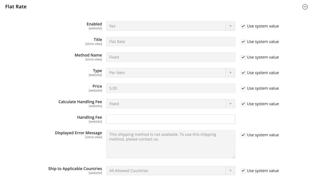 Configuración del envío de tarifa plana en Magento 2