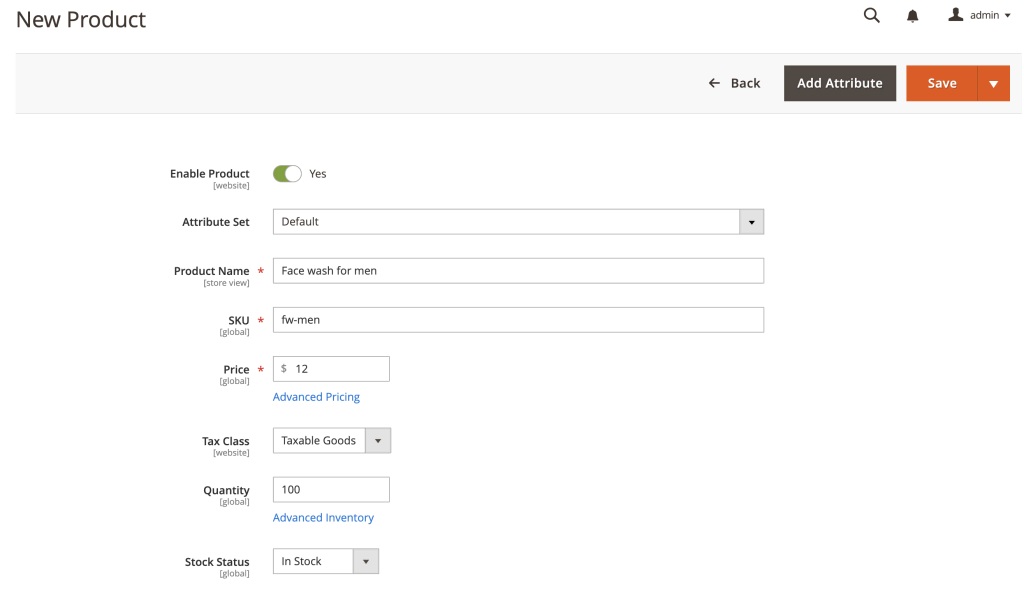 Creando un nuevo producto en Magento 2